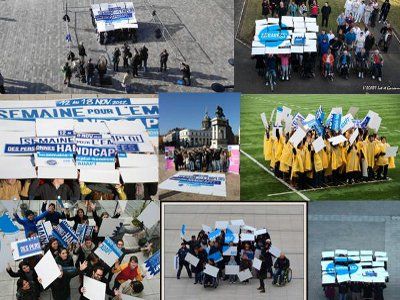 Quelques uns des 37 Tifos, action de rue visuelle et collective, ont été réalisés simultanément, partout en France par les forces vives de L’ADAPT ©ADAPT