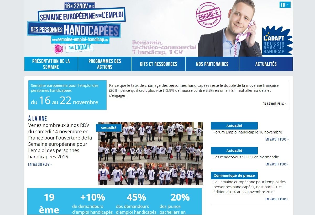 Page d acceuil du nouveau site de l_ADPAT pour la semaine pour l_emploi du 16 au 22 novembre 2015