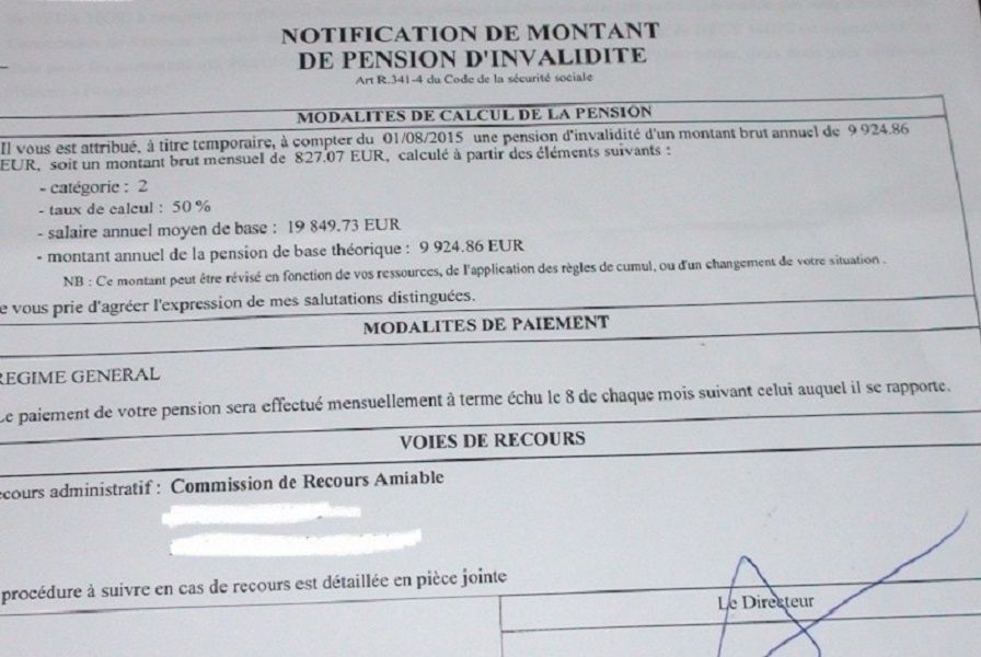 Notification de pension d invalidite cpam en 2015