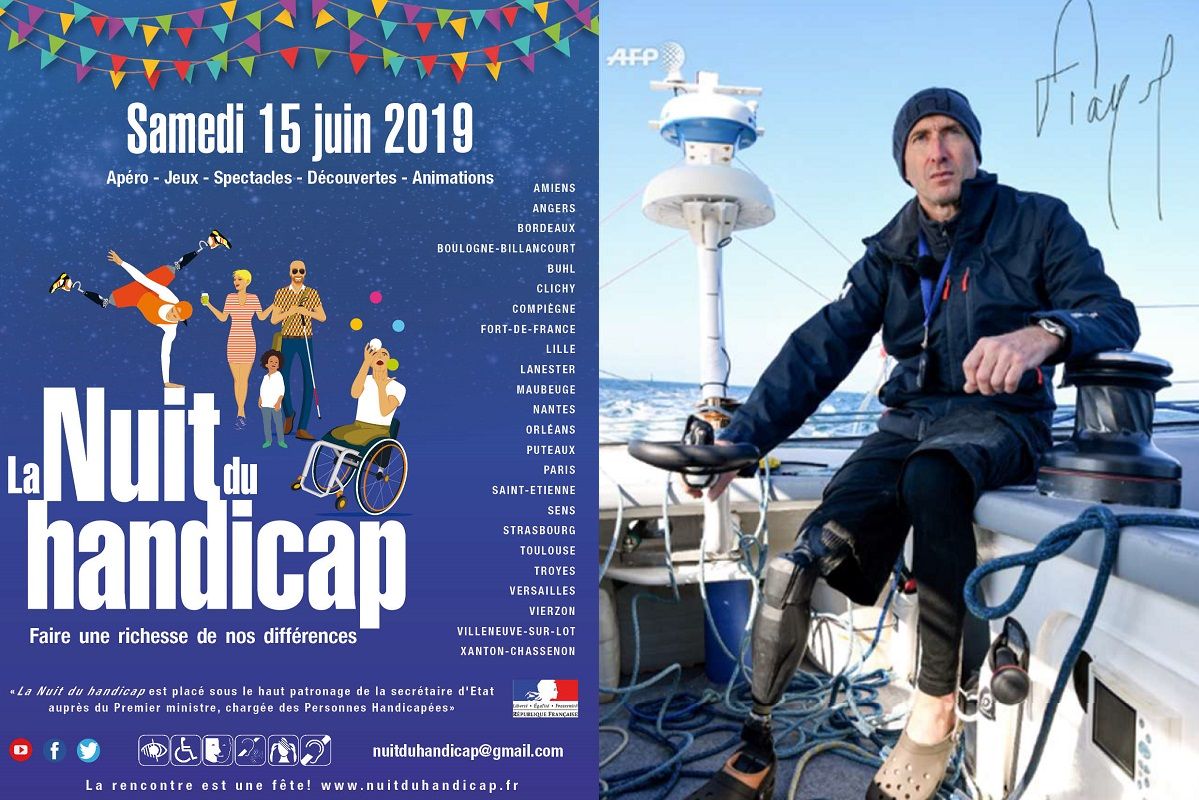 De gauche a droite l'affiche de la nuit du handicap 2019 et son parrain Fabrice PAYEN 5c788
