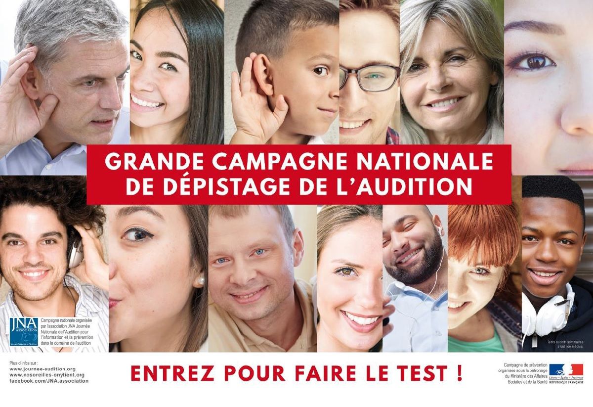 Affiche officielle de la grande campagne de depistage de l audition initiee par l association JNA qui lieu le 9 mars 2017
