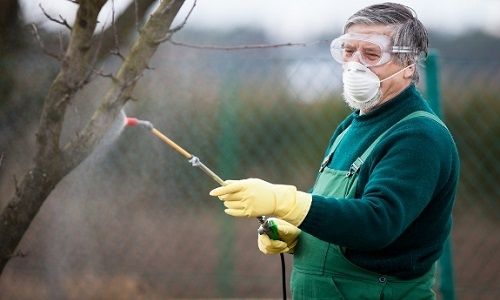 Un agriculteur traitant son domaine agricole avec des produits chimiques dont certains entraîne de graves maladies.