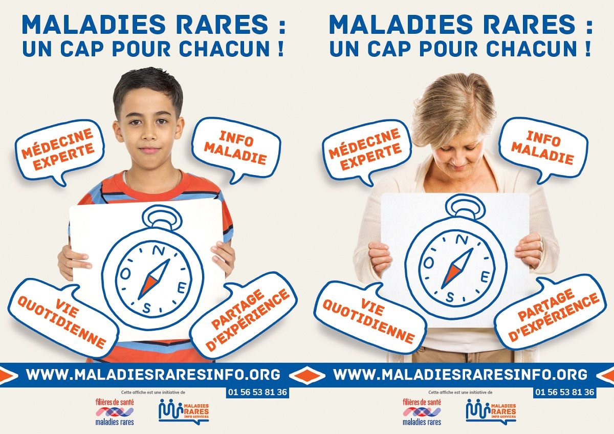 Les deux affiches de la campagne de sensibilisation pour Mieux comprendre et rendre plus visible les Maladies rares un cap pour chacun