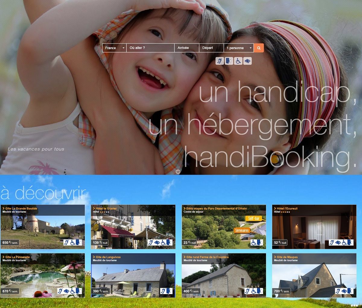 Extrait de la Page d acceuil du site internet handiBooking