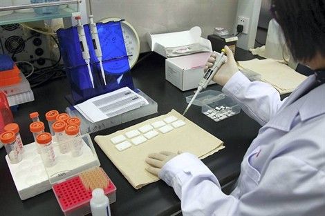 Un chercheur dans un laboratoire en train de procéder a des recherche sur des gènes humain (Illustration)