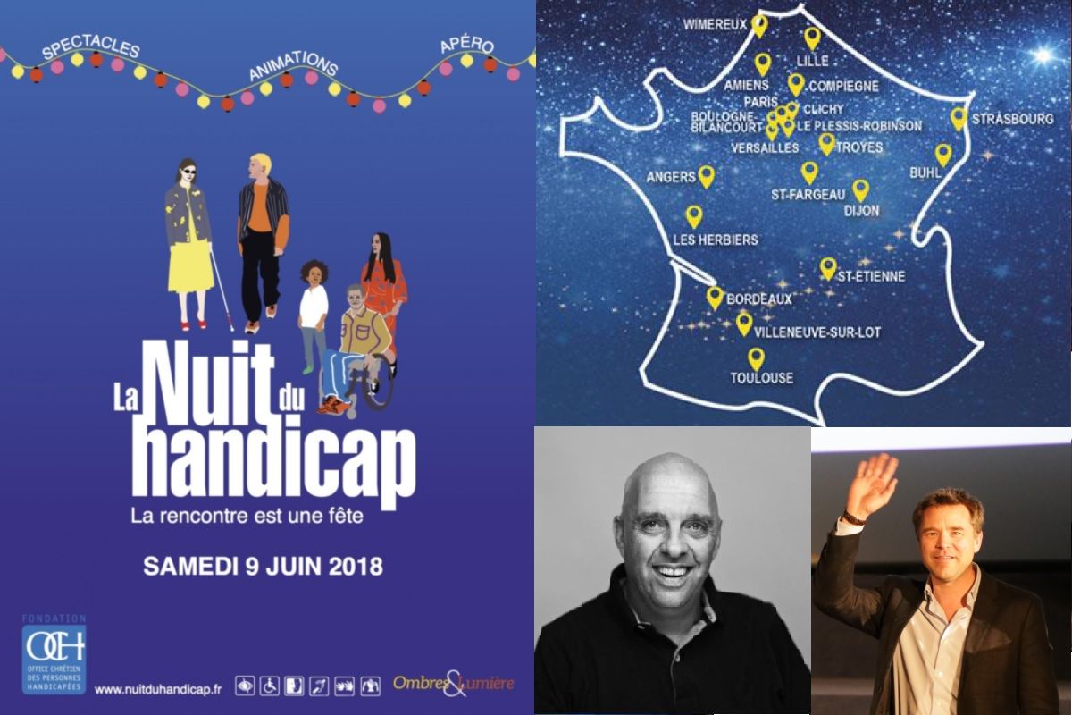 Affiche Nuit du Handicap avec a droite la carte des vingt villes participantes