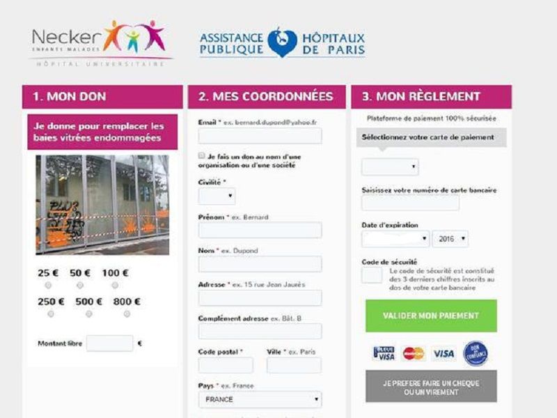 Site de l AP HP appel au dons sur le site internet