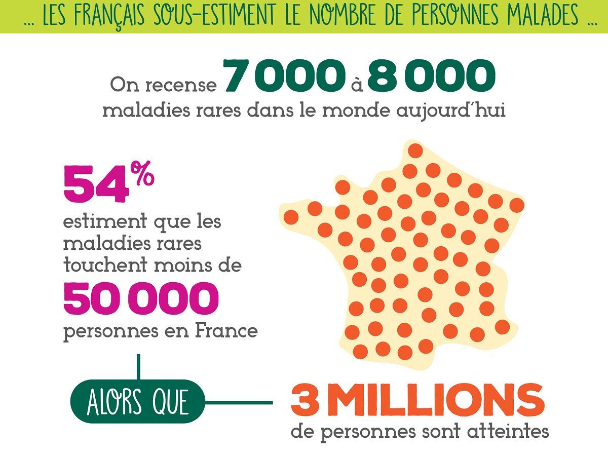 Graphisme du sondage effectue par OpinionWay sur les maladies rares les francais sous estime le nombre des malades