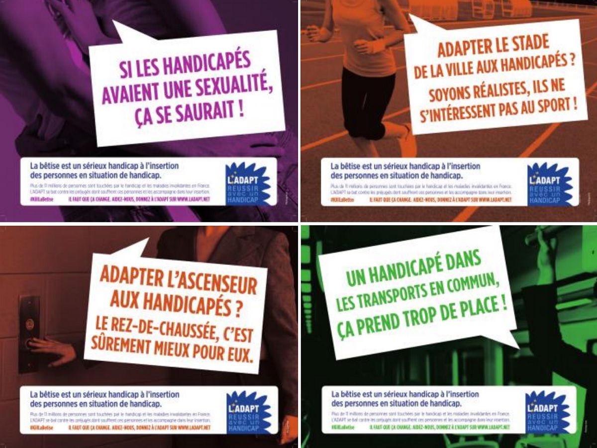 Les quatres_affiches_de_la_campagne_lance_par_l_adapt_contre_les_prejuges_qui_seront_affiche_dans_zeize_villes_francaise