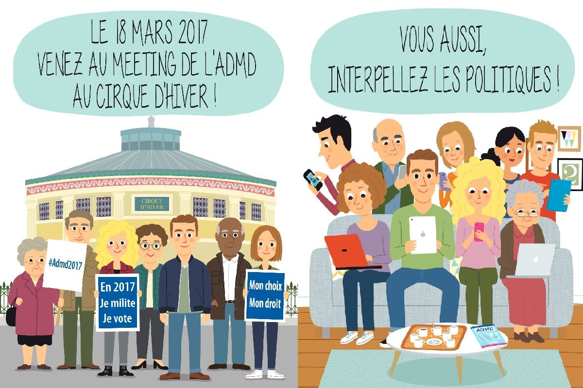 Affiche pour la reunion publique avec les candidats sur le droits pour mourrir dans la dignite