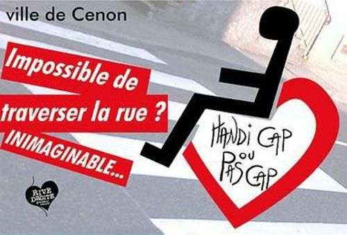 Affiche de la manifestation sur lequel ont peut voir le logo représentant le handicap moteur assis sur un coeur avec l'intitulé de la manifestation "handi-cap-ou-pas-cap" ©ville de Cenon