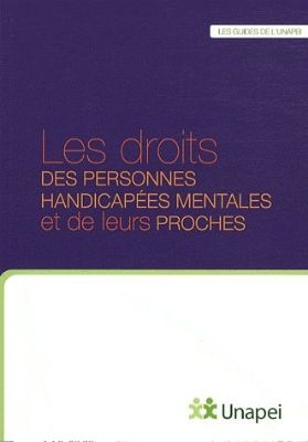 Couverture du guide pratique publi&eacute; par l'Unapei avec le haut de l'ouvrage sur fond bleu fonc&eacute; et l'autre moiti&eacute; du bas en blanc